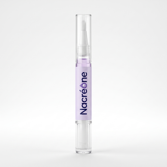 Nacréone cosmetic clear-nail pen — water-droplet hero studio shot